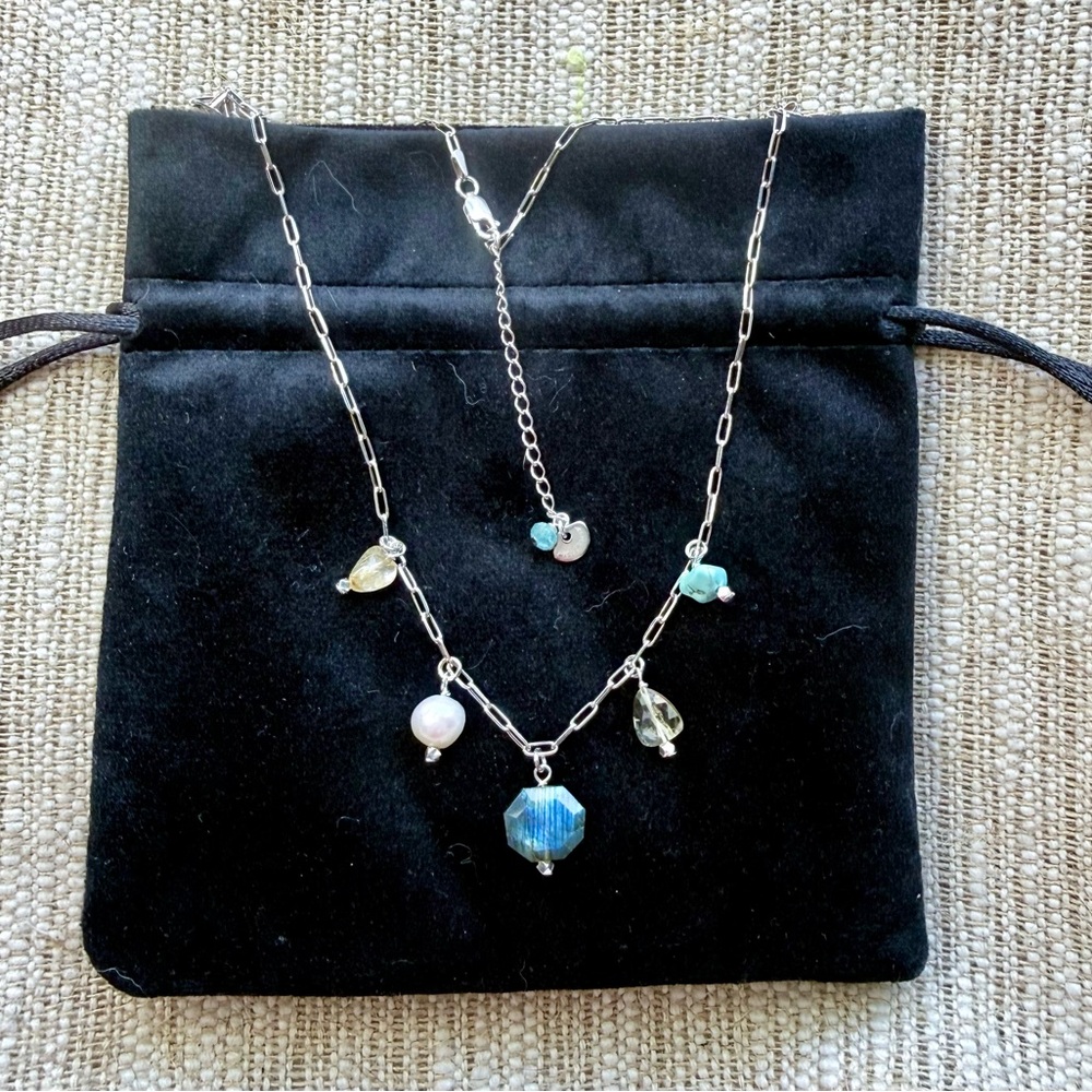 Stunning Necklace Sterling Silver Labradorite Citrine Paperclip Link Gemstone